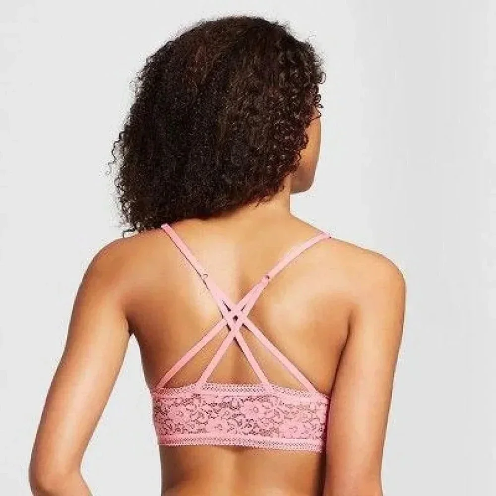 MEDIUM‎ Xhilaration Lace Long Line Longline Strappy Back Bralette Bra Pink